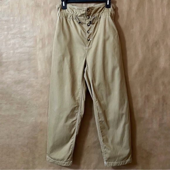 Urban Outfitters | Terra High-Waisted Paperbag Pants Button Fly Trousers Size S - Picture 1 of 11